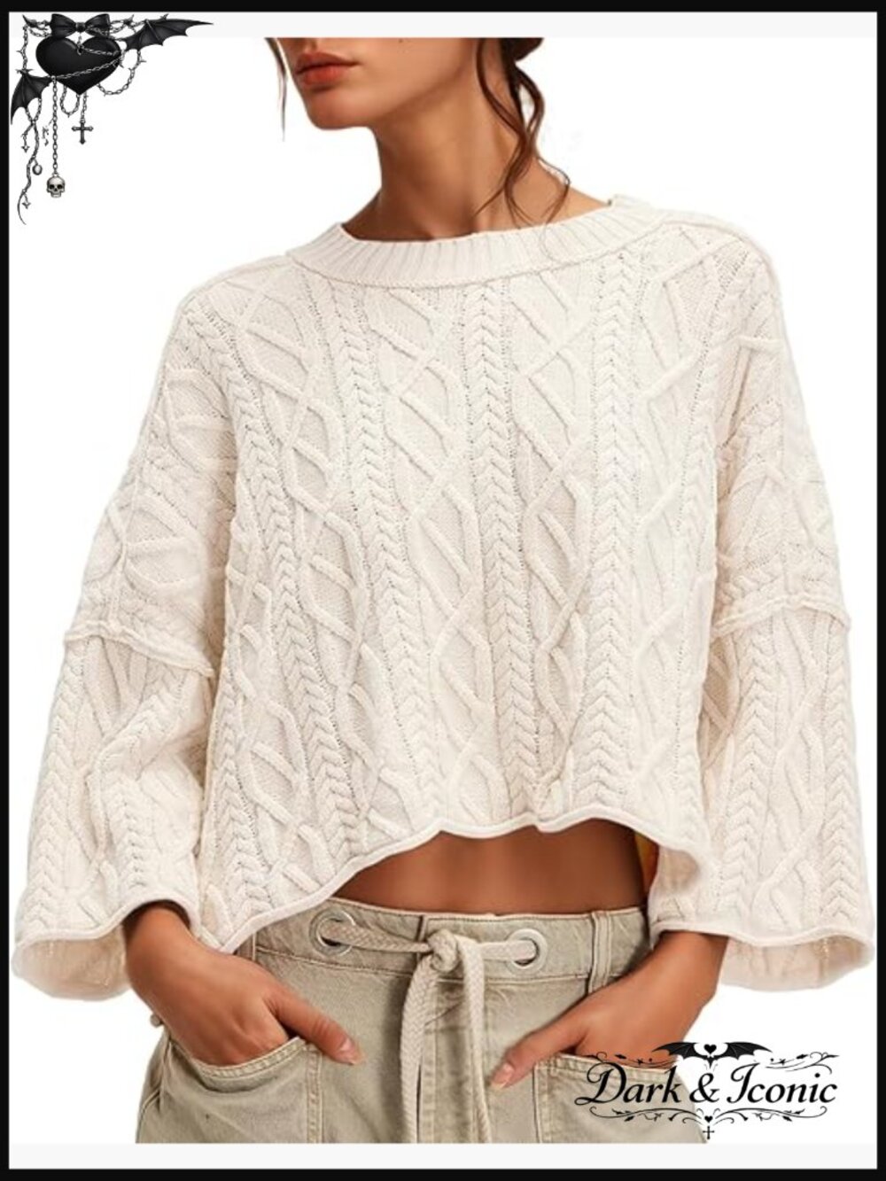 Oversized Cable Knit Cropped Sweater Pullover Long Sleeve Fall Tops